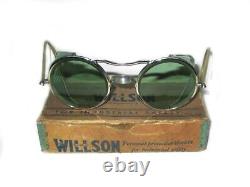 Antique Willson Green Sunglasses Goggles Vtg Steampunk Old Shield Safety Glasses