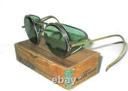 Antique Willson Green Sunglasses Goggles Vtg Steampunk Old Shield Safety Glasses