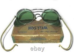 Antique Willson Green Sunglasses Goggles Vtg Steampunk Old Shield Safety Glasses
