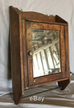 Antique Wood Medicine Cabinet Cupboard Mirror Shabby Vintage Old Chic 12-19C