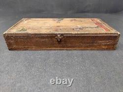 Antique Wooden Box Brass Latch Merchant Small Box Collectible Hand Carved Old