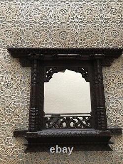 Antique Wooden Ethnic Nepal Window Mirror old Hand carved garden Window