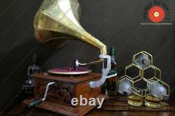 Antique Wooden Gramophone, Working Phonograph, Vintage Record Player, Old Music Pla