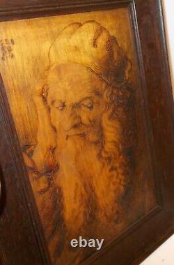 Antique after Albrecht DURER 1521 93 year Old Man Pyrography ART WOOD Carving