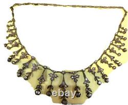 Antique edwardian old cut diamond gold silver necklace