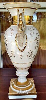 Antique large old paris porcelain urn / vase french empire swan handles gold