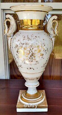 Antique large old paris porcelain urn / vase french empire swan handles gold