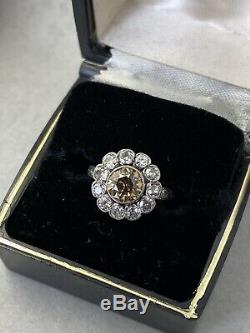 Antique platinum Edwardian fancy brown and colorless old European diamond ring