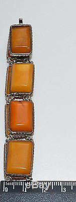 Antique vintage natural baltic amber silver bracelet egg yolk butterscotch old