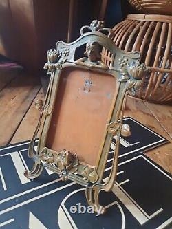 Antique vintage old Art nouveau metal maiden frog copper picture photo frame