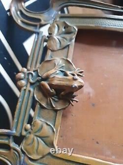 Antique vintage old Art nouveau metal maiden frog copper picture photo frame