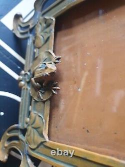 Antique vintage old Art nouveau metal maiden frog copper picture photo frame
