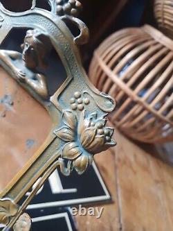 Antique vintage old Art nouveau metal maiden frog copper picture photo frame