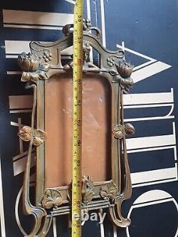 Antique vintage old Art nouveau metal maiden frog copper picture photo frame