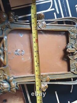 Antique vintage old Art nouveau metal maiden frog copper picture photo frame