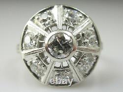 Art Deco Diamond Ring Vintage Antique Platinum Old European Cut Estate Size 3.5