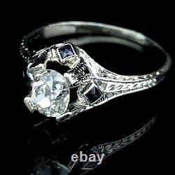 Art Deco GIA Old Mine Cut Diamond 18k White Gold Ring Engagement Antique Vintage