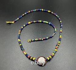 Asian Trade Old Antique Vintage Glass Beads Magic Eye Agate Beads Necklace