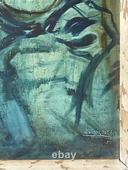 Barbara Mitchell Modern Abstract Oil Painting Old Antique Vintage Cubist 1957