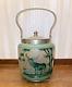 Beautiful Old Antique Glass Biscuit Bucket Painted Motif of Moose in Woods