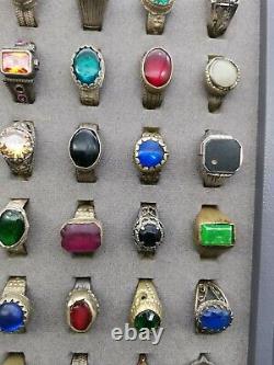 Beautiful Old vintage antique. Used Brass. Glass, 63 rings lot. Size 6 to 10
