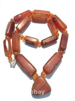 Beautiful Vintage Old Antique Pre Ankor Carnelian Agate Beads Necklace Cambodia