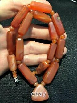 Beautiful Vintage Old Antique Pre Ankor Carnelian Agate Beads Necklace Cambodia