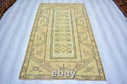 Beige Turkish Vintage Living Room Carpet, 3.9x6.6ft, Old Geometric Handmade Rug