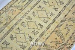 Beige Turkish Vintage Living Room Carpet, 3.9x6.6ft, Old Geometric Handmade Rug