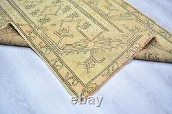 Beige Turkish Vintage Living Room Carpet, 3.9x6.6ft, Old Geometric Handmade Rug