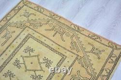 Beige Turkish Vintage Living Room Carpet, 3.9x6.6ft, Old Geometric Handmade Rug