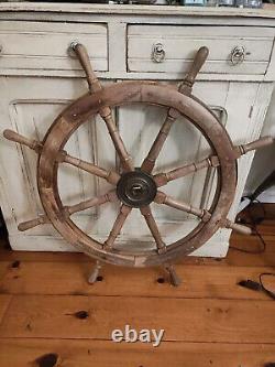 Brass Ship Boat Vintage Nautical 36 Steering Wheel Old Weathered Wooden Ship