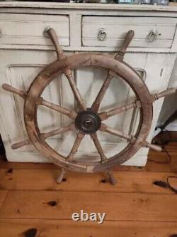Brass Ship Boat Vintage Nautical 36 Steering Wheel Old Weathered Wooden Ship