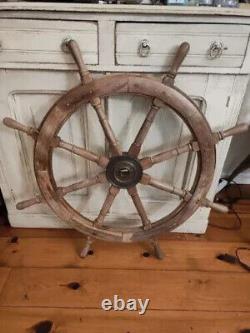Brass Ship Boat Vintage Nautical 36 Steering Wheel Old Weathered Wooden Ship