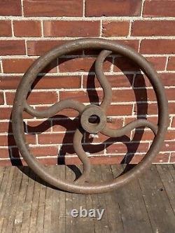 C. 1890 Iron Fly Wheel, Ornate Spokes, No Cracks 22 Dia & 44 Lbs, Old Factory