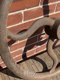 C. 1890 Iron Fly Wheel, Ornate Spokes, No Cracks 22 Dia & 44 Lbs, Old Factory