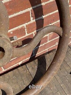 C. 1890 Iron Fly Wheel, Ornate Spokes, No Cracks 22 Dia & 44 Lbs, Old Factory