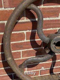 C. 1890 Iron Fly Wheel, Ornate Spokes, No Cracks 22 Dia & 44 Lbs, Old Factory