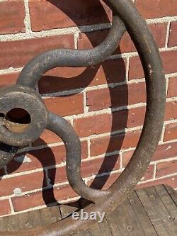 C. 1890 Iron Fly Wheel, Ornate Spokes, No Cracks 22 Dia & 44 Lbs, Old Factory