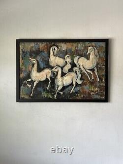 CABRAL ANTIQUE MODERN ABSTRACT HORSE OIL PAINTING OLD VINTAGE CUBISM HORSES 60s
