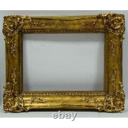 Ca. 1900 Old wooden frame with leaf metal, decorative corners 16.9 x 12.4 in