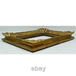 Ca. 1900 Old wooden frame with leaf metal, decorative corners 16.9 x 12.4 in