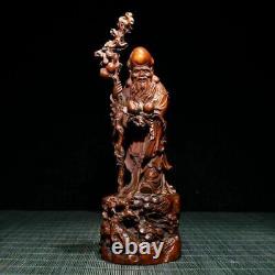 Chinese Antique Vintage Boxwood Carved Religious Figurines Statues Old Buddha