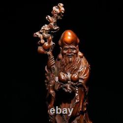 Chinese Antique Vintage Boxwood Carved Religious Figurines Statues Old Buddha