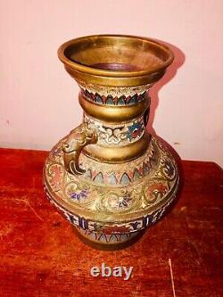Cloisonné antique vtg old brass vase! Beauty