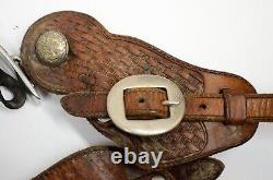 Crocket Old Cowboy Western Boot Spurs Engraved Silver Overly Panel Antique Vtg