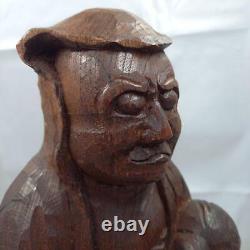 DARUMA MONK MASTER Buddha Wooden Statue 14.1 inch Old Japan Vintage Figurine Art