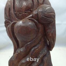 DARUMA MONK MASTER Buddha Wooden Statue 14.1 inch Old Japan Vintage Figurine Art