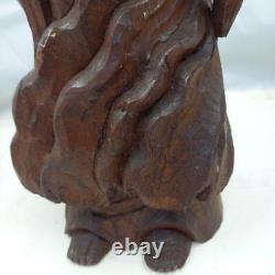 DARUMA MONK MASTER Buddha Wooden Statue 14.1 inch Old Japan Vintage Figurine Art