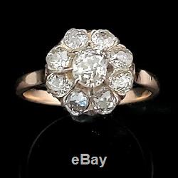 Edwardian Old Mine Cut Diamond 14k Yellow Gold Platinum Ring Engagement Halo